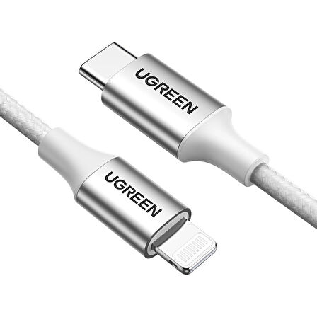 UGREEN TYPE-C TO LIGHTNING 3A PD MFİ SERTİFİKALI ÖRGÜLÜ HIZLI ŞARJ KABLOSU 2 METRE GÜMÜŞ 70525