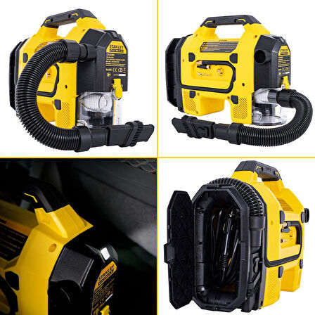 STANLEY SXVI02001A 12V/18V 2Ah Li-ion Şarjlı 160 PSI Dijital Göstergeli Lastik&amp;Yatak Şişirme Pompası+Araç Süpürgesi
