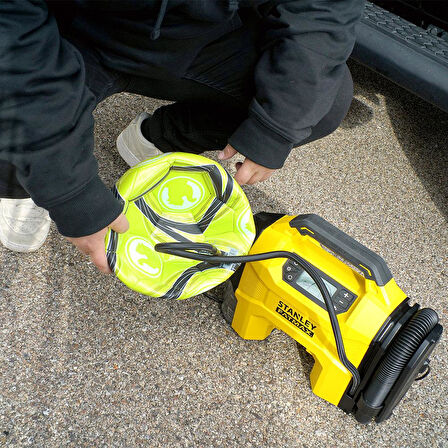 STANLEY SXVI02001A 12V/18V 2Ah Li-ion Şarjlı 160 PSI Dijital Göstergeli Lastik&amp;Yatak Şişirme Pompası+Araç Süpürgesi
