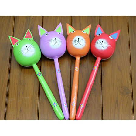 Periboia Ahşap Kedi Marakas Tekli 