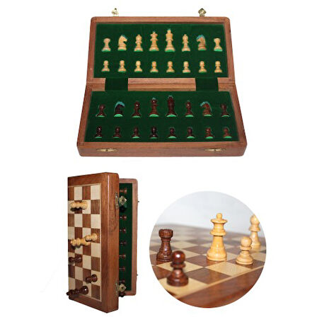 Periboia Mıknatıs Taşlı Ahşap Katlanabilir Kutulu Satranç Oyunu 30 Cm