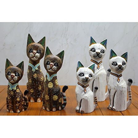 Periboia Ahşap 3'lü Kedi Seti 30 Cm 