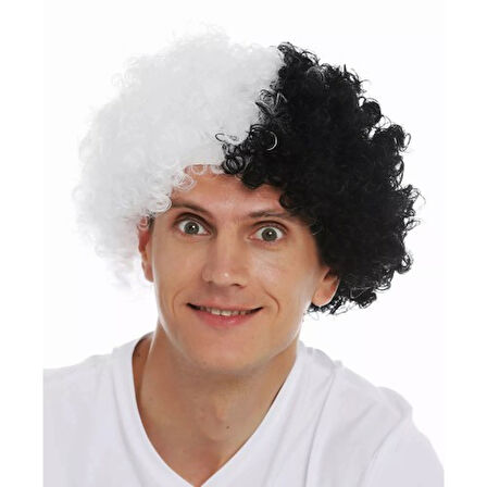 Periboia Siyah Beyaz Kıvırcık Afro Bonus Taraftar Peruğu 