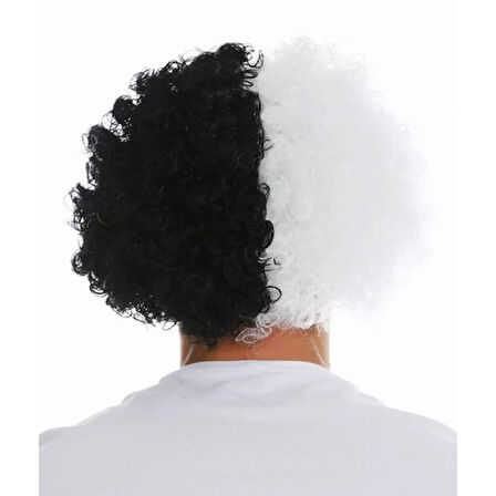 Periboia Siyah Beyaz Kıvırcık Afro Bonus Taraftar Peruğu 