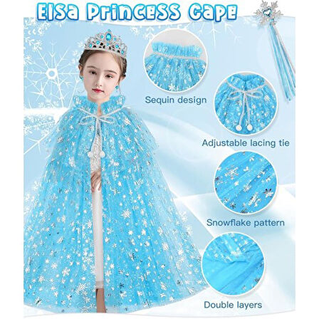 Periboia Frozen Elsa Pelerin Taç Asa ve Eldiven Seti 80 cm 