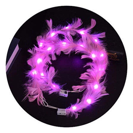 Periboia Led Işıklı RGB 3 Fonksiyonlu Otrişli Parti Tacı Pembe Renk 
