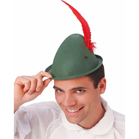 Periboia Peter Pan Şapkası Yeşil Renk Kırmızı Tüylü 