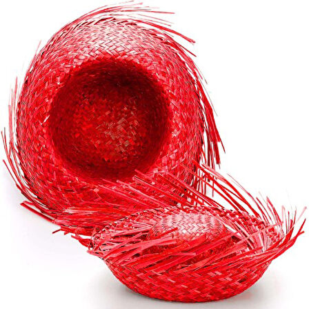 Periboia Tropikal Parti Kırmızı Hasır Hawaii Şapkası 