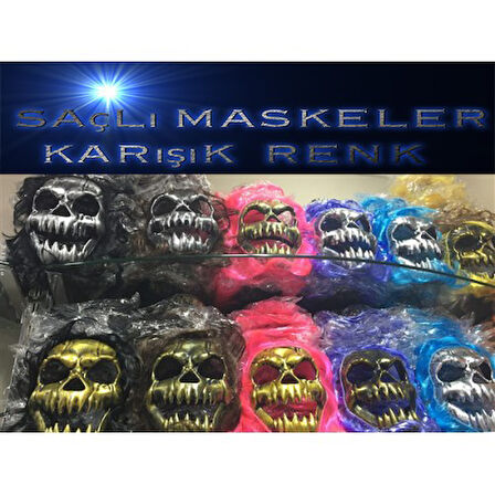 Periboia Saçlı Kuru Kafa İskelet Maske 1 Adet