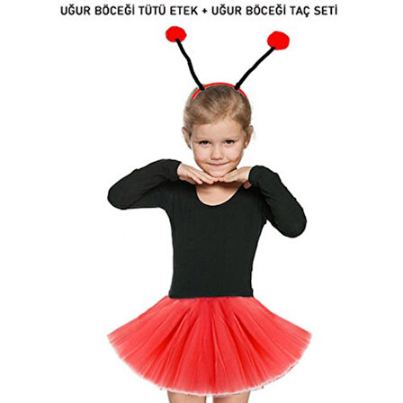 Periboia Kırmızı Uğur Böceği Tütü Etek ve Taç Seti