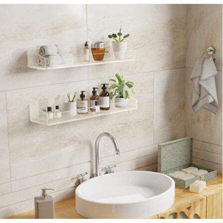 Periboia 2'li Şık ve Minimalist Tasarımlı Şeffaf Duvar Rafı  
