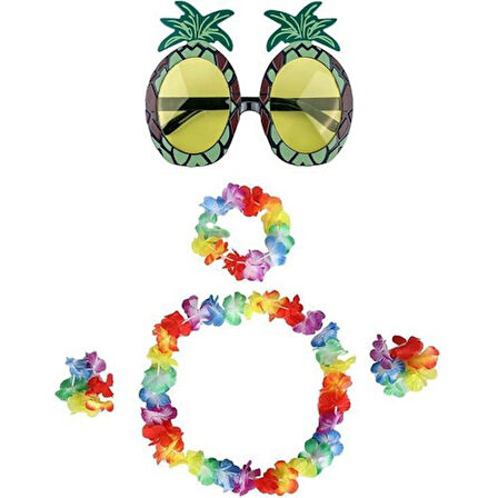Periboia Renkli Ananas Gözlük, Taç, Kolye ve Bileklik Seti