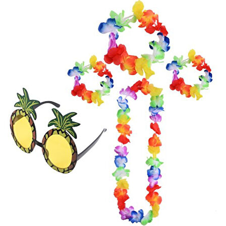 Periboia Renkli Ananas Gözlük, Taç, Kolye ve Bileklik Seti