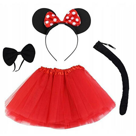 Periboia Minnie Mouse Kostüm Seti - Etek, Taç, Kuyruk, Papyon 