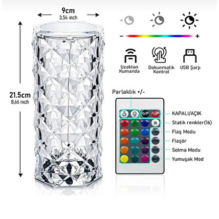 Periboia Kristal LED Kumandalı Ve Dokunmatik Masa Lambası