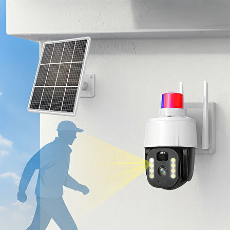 Periboia Güneş Enerjili Alarmlı Çakarlı Dış Mekan Güvenlik Kamerası