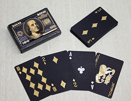Periboia Altın Dolar Tasarımlı Siyah İskambil Oyun Kartı