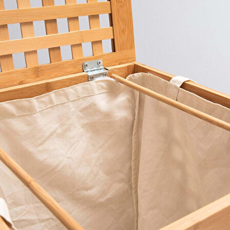 Periboia Büyük Boy Ahşap Bambu Kirli Sepeti 45x45x62