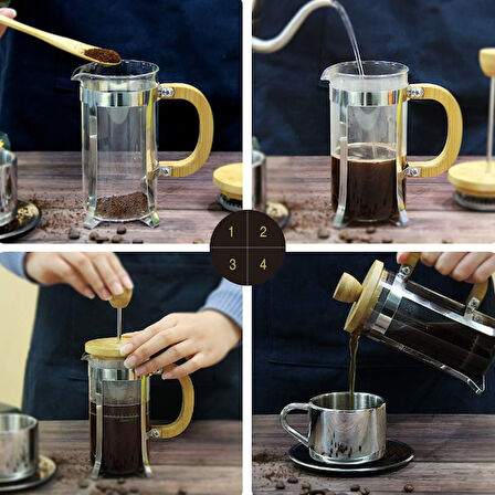 Periboia Ahşap Detaylı 600 ml Cam French Press