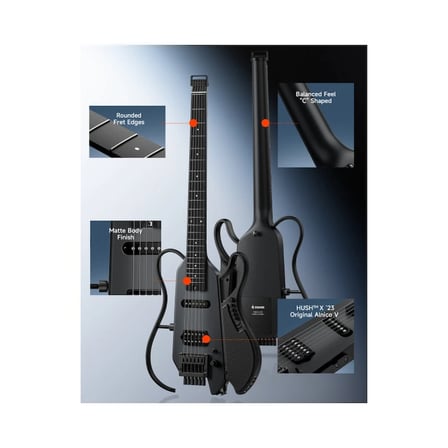 Donner HUSH X LIVE Traveller Elektro Gitar (Siyah)