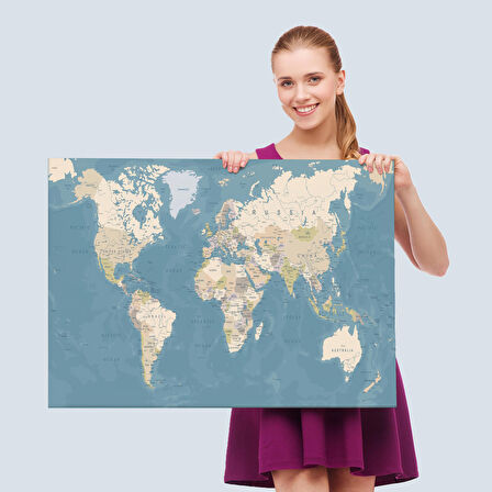 Harita Sepeti Dünya Haritası Dekoratif Kanvas Tablo 1040