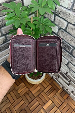 Derije Hakiki Deri Fermuarlı Bordo Erkek Mini Cüzdan (T259)