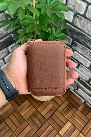 Derije Hakiki Deri Fermuarlı Taba Erkek Mini Cüzdan (T260)