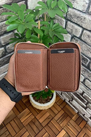 Derije Hakiki Deri Fermuarlı Taba Erkek Mini Cüzdan (T260)