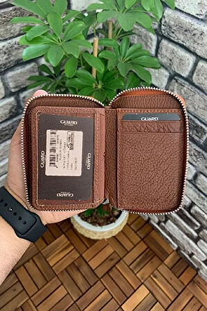 Derije Hakiki Deri Fermuarlı Taba Erkek Mini Cüzdan (T260)