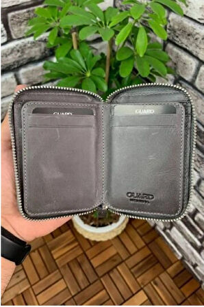 Derije Hakiki Deri Fermuarlı Antik Gri Erkek Mini Cüzdan (T484)
