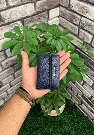 Derije Hakiki Deri Lacivert Croco Desenli Lastikli Spor Kartlık (T1053)