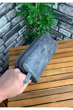Derije Hakiki Deri Antik Gri Erkek El Çantası (T471)