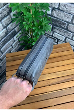 Derije Hakiki Deri Antik Gri Erkek El Çantası (T471)