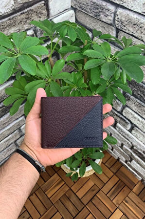 Derije Hakiki Deri Mat Bordo/Lacivert Yatay Erkek Cüzdanı (T876)