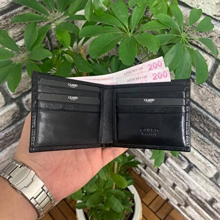 Derije Hakiki Deri Kroko Siyah Klasik Deri Cüzdanı (T1186)