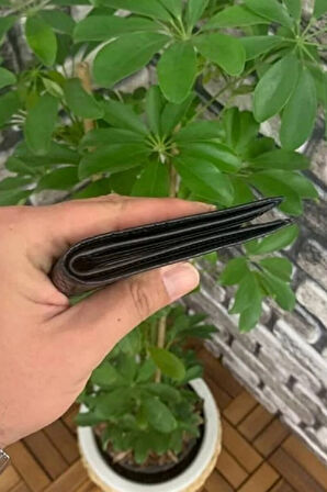 Derije Hakiki Deri Kroko Siyah Klasik Deri Cüzdanı (T1186)