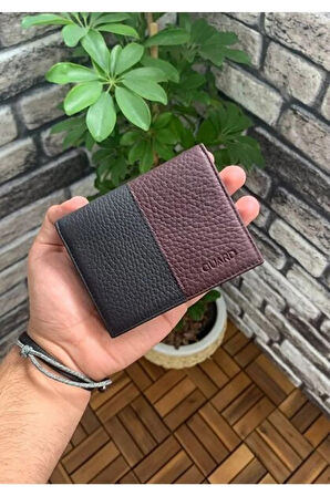 Derije Hakiki Deri Mat Bordo/Siyah Erkek Cüzdanı (T1364)
