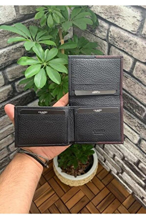 Derije Hakiki Deri Mat Bordo/Siyah Erkek Cüzdanı (T1364)