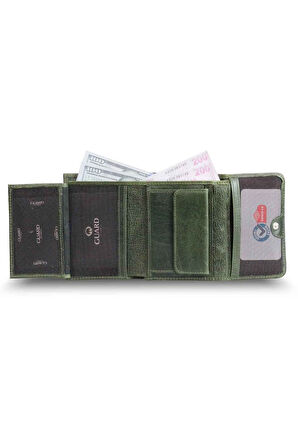 Derije Hakiki Deri Bozuk Para Bölmeli Crazy Yeşil Kadın Cüzdanı (T1455)