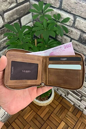 Derije Hakiki Deri Antik Taba Fermuarlı Yatay Mini Cüzdan (T1488)