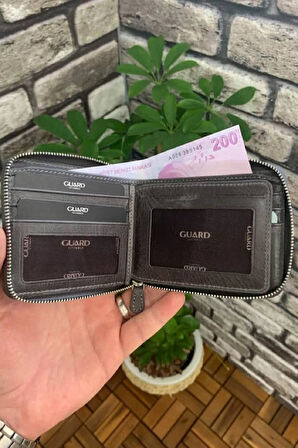 Derije Hakiki Deri Antik Gri Fermuarlı Yatay Mini Cüzdan (T1490)