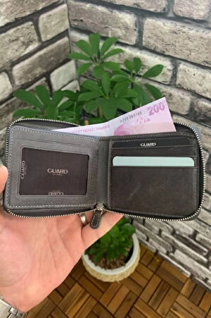 Derije Hakiki Deri Antik Gri Fermuarlı Yatay Mini Cüzdan (T1490)
