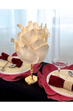İnci Beyazı Bej Krem Lotus Kablosuz Masa Lambası-Alt Uzun Parlak Gold