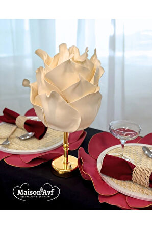 İnci Beyazı Bej Krem Lotus Kablosuz Masa Lambası-Alt Uzun Parlak Gold