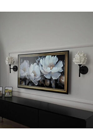 2'li Beyaz Eva Gül Tasarım Kablosuz Pilli Aplik - Alt Siyah (Tüm Boy 35 cm)