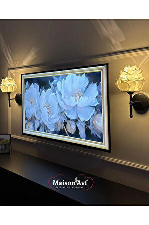 2'li Beyaz Eva Gül Tasarım Kablosuz Pilli Aplik - Alt Siyah (Tüm Boy 35 cm)