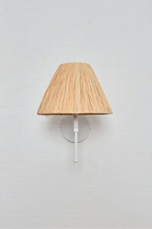 Rafya Saçaksız Bohem Hasır El Yapımı E27 Ampül Kablolu Aplik - Alt Beyaz