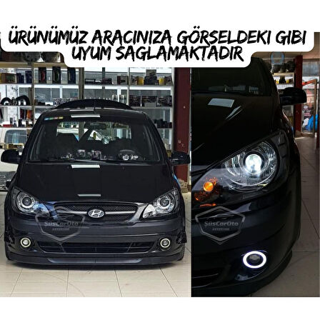 Hyundai Getz 2002–2011 Uyumlu Üniversal Mercekli Angel Sis Farı Metal Su Geçirmez 76 mm Sarı Halkalı Gündüz Farı Angel Eyes 2 Adet