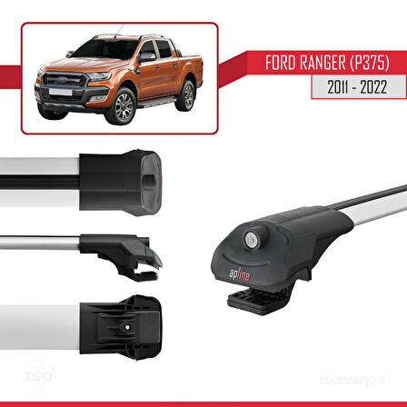 Ford Ranger (P375) 2011-2022 Arası ile Uyumlu ACE-1 Ara Atkı Tavan Barı Gri 2 Adet