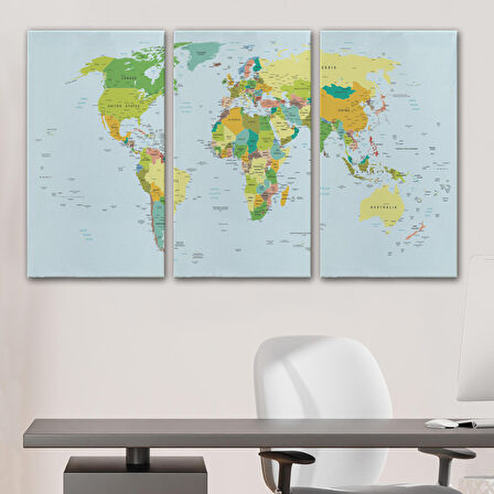 Harita Sepeti Dünya Haritası Dekoratif Kanvas Tablo 1041